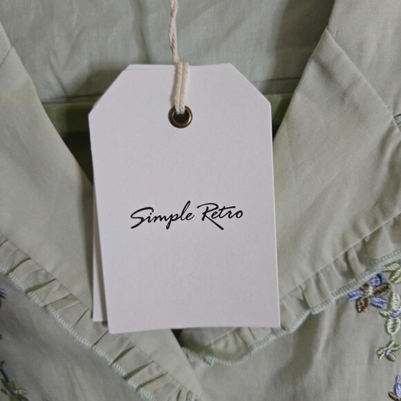 Simply Retro NWT Embroidered Lace Ruched Midi Dress Puff Short Sleeve Size M - Picture 13 of 15